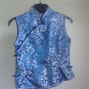 Cheongsam size xs royal blue/ silver Chinese sleeveless blouse